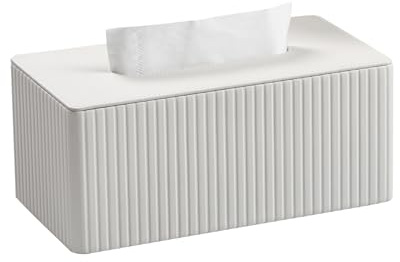 aichilra Porta Fazzoletti in Pelle PU, Fazzoletti in Scatola, Rettangolare Fazzoletti Box per Ufficio, Casa, Bagno (Bianco)