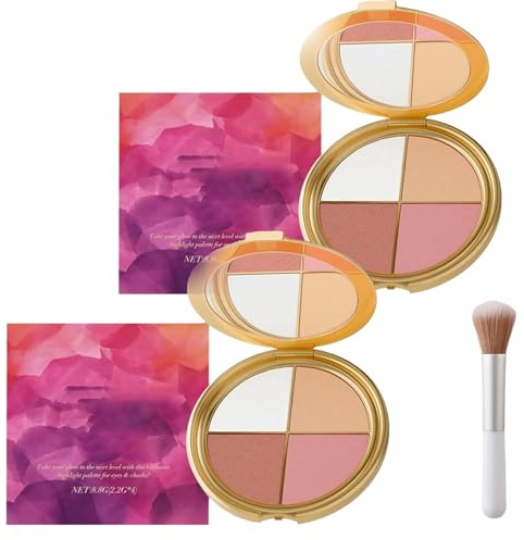 Highlighting Eye & Cheek Palette, Metallic Shimmer Eye & Cheek Palette, Lidschatten und Highlighter Makeup, Highlight Shades Makeup für Blush, für alle Hauttypen (2 SET)