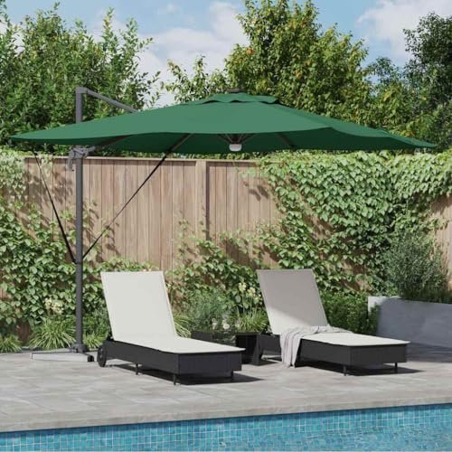 Roma Ampelschirm Grün Rechteckig 286x284x270cm, Aluminium Polyester Schattentuch, LED Solar, neigbar drehbar, Sonnenschutz für Außenterrasse, Outdoor Patio Markisen