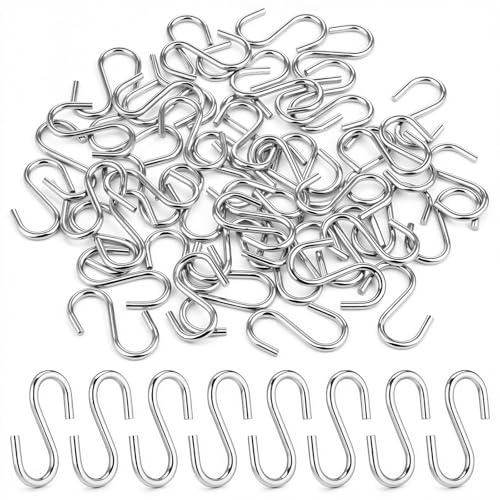50 Stück Edelstahl Heavy Duty S-förmige Haken 2,5 cm Kleine Silber Mini Metallhaken Schwerlast Aufhänger Ornamenthaken für DIY Hängende Kleiderbügel Handwerk Schlüsselanhänger Schmuck Starke Tragkraft