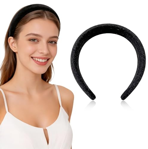 Serre-tête Tressé Épais et Rembourré 4 cm en Velours Doux, Bandeau Large Vintage pour Femmes et Filles (Noir)