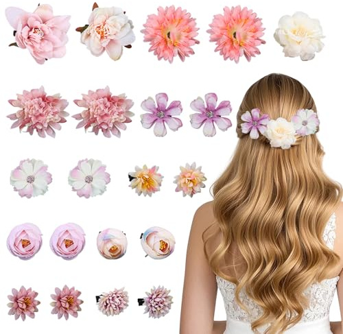 JSTHHTT 21 Pièces à Cheveux Fleurs Hawaïennes pour Femmes, Barrette Artificielle Bohême Barrette Fleur Été Barrette à Cheveux pour Coiffure de Carnaval Danseuse Plage Fête Mariage