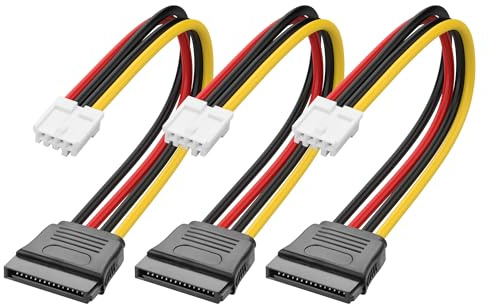 YAODHAOD 4 Pin Floppy auf SATA 15 Pin Adapter 18CM 3PCS, Stromkabel für Floppy Stromanschluss zu SATA Buchse, IDE Stromkabel für Fujitsu D3003/Gigabyte GA-H110TN, PC Netzteil Adapter für Retro-System