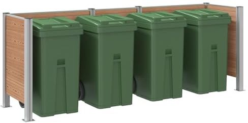 vidaXL Mülltonnenzaun Braun 315 x 85 x 115 cm Aluminium und WPC, Garten, modern, erweiterbar, rost- und korrosionsbeständig, Mülltonnenverkleidung, Abfallbarriere, Sichtschutz, Outdoor-Lösung