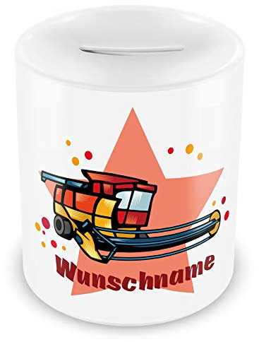 Samunshi® Kinder Spardose Mähdrescher für Kinder Jungen und Mädchen Sparschwein 330ml weiß