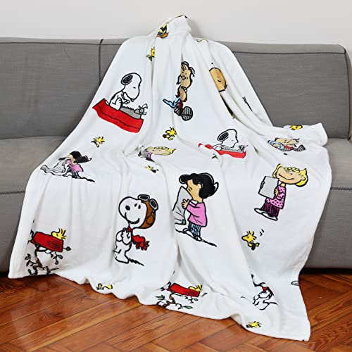 Kanguru Snoopy Decke aus weichem Fleece Weiche und warme Mikrofaser, Weihnachten oder für eine bequeme Entspannungscouch, TV-Plaid-Erdnüsse, 100% Polyester, weiß, Einheitsgröße