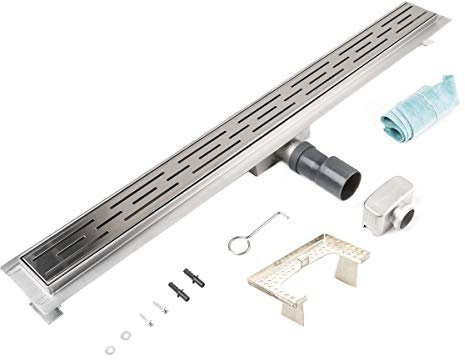 LST Duschrinne Linien Schlitz 800x70mm Ablaufrinne mit Edelstahl Siphon Haarsieb