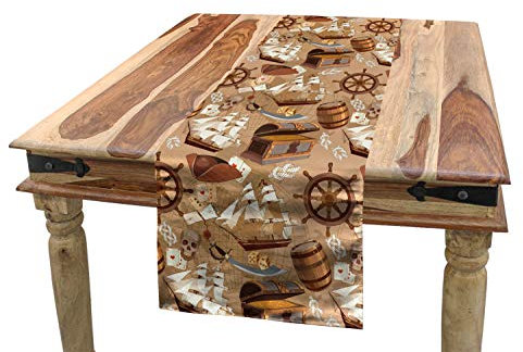 ABAKUHAUS Pirates Tischläufer, Karte Abenteuer, Esszimmer Küche Rechteckiger Dekorativer Tischläufer, 40 x 180 cm, Weiß Grau