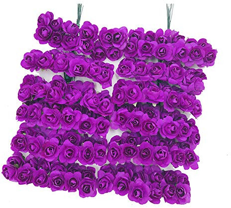 zorpia Mini Fake Rose Flower Heads 144pcs Mini Artificial Mulberry Paper Roses Flower with Wire Stem DIY Wedding Flowers Accessories Make Bridal Hair Clips Headbands Dress (Light Purple)