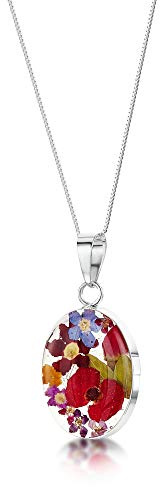 Shrieking Violet 925 Sterling Silver Oval Real Flower Pendant Necklace