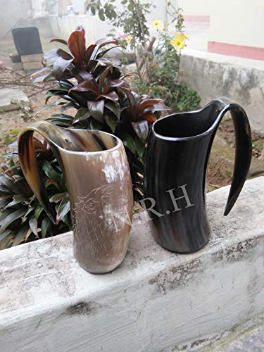 Natural Drinking Horn Set of 2 Mugs Beer Wine Tankard Viking