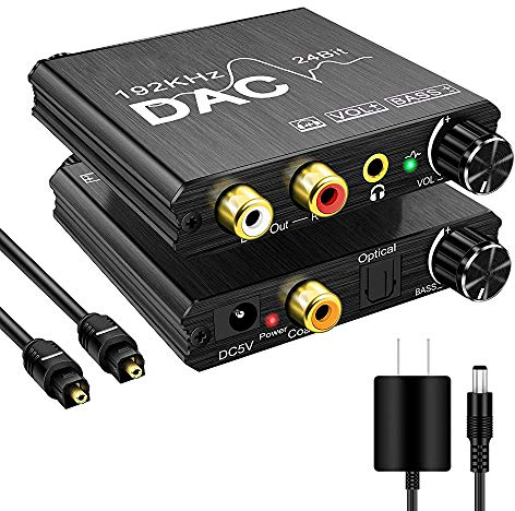 192KHz Digital to Analog Audio Converter with Bass and Volume Adjustment,Digital SPDIF/Optical/Toslink/Coaxial to Analog Stereo L/R RCA and 3.5mm Jack Converter for PS3 PS4 DVD AppleTV Home Cinema