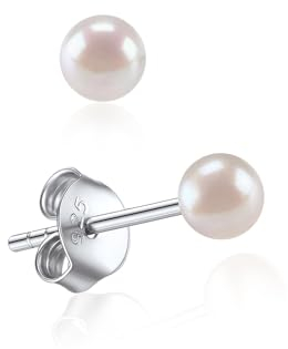 Boucles Oreilles Filles Perle de Culture 4 mm Petites Boucles d'oreilles Femme Fantaisie Argent 925 avec Perle Nacrée Blanche Cartilage Bijoux Élégant Cadeau Noel pour Fille
