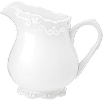 JHNIF Lattiera vintage in ceramica bianca pura con manico, brocca per latte e caffè, 170 g.