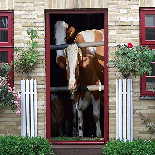 Türaufkleber Selbstklebend Tier Kuh Türtapete Wandbild Türfolie TürPoster Fototapete 90x200cm