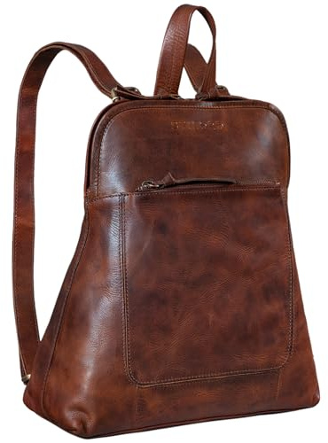 STILORD Cathy Frauen Rucksack Elegant Leder Cityrucksack Damen Daypack Vintage Rucksackhandtasche Echtleder Farbe:Porto - Cognac