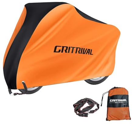 GRITRIVAL Bike Cover Outdoor Waterproof With Chain Lock Orange, Size XL