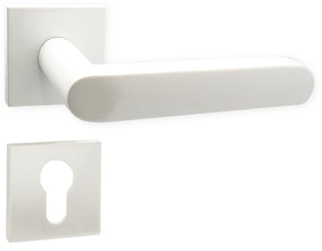 domino Türgriff Drückergarnitur PZ - Profilzylinder Set quadratische Rosette Türklinke für Zimmertür, Bürotür, Kellertür & Innentür Türbeschläge aus Aluminium Weiß DENVER-QR SLIM WHITE