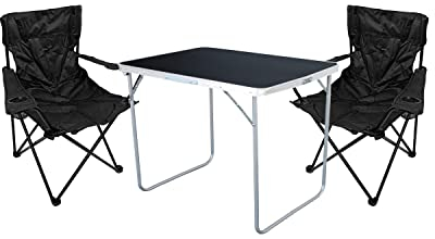 Mojawo 3-TLG. Camping Set Campingtisch Schwarz Gartenmöbel + 2 STK. Campingstuhl Klappstuhl Schwarz Outdoor