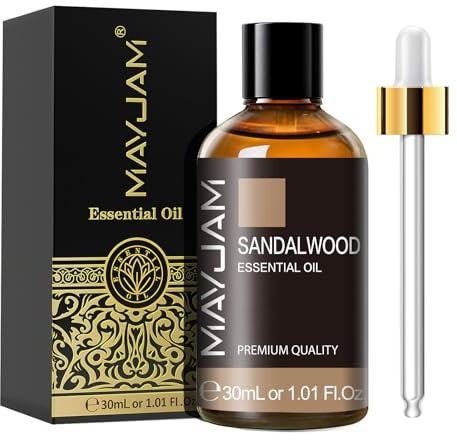 MAYJAM Olio Essenziale Di Sandalo 30ml, Olio Di Sandalo Per Diffusore, Umidificatore, Fai Da Te, Casa, Guardaroba