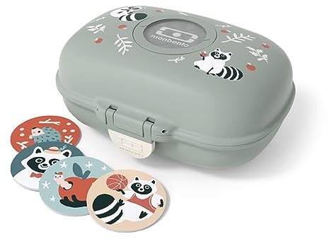 monbento - Kinder Snackbox MB Gram Raccoon - Waschbär - Jungen und Mädchen - Ideal für Mittagessen oder Snacks in der Schule/Park - BPA Frei - Lebensmittelecht - Grün