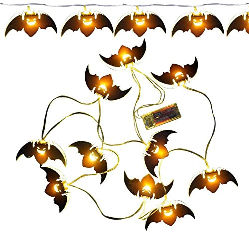 Decorazioni di luci della stringa di Halloween - 6,5 piedi Tema di Halloween Pipistrello della strega della zucca 10 luci a LED Decorazioni per la casa, luci della stringa di fata a batteria Accessori