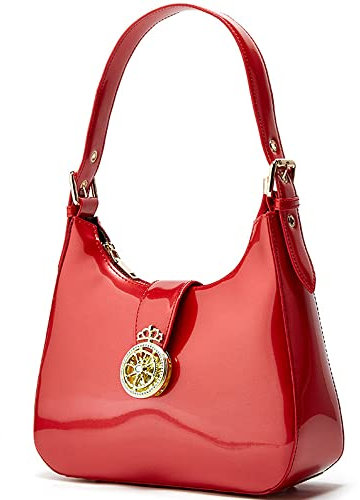 ZiMing Borse Hobo da Donna Borse Borse in Pelle Verniciata Lucida Borsa a Spalla Borsa da Sera retrò Pochette Classica Elegante Borsa Tote Piccola Borsa Classica Mini Borsa-Rosso