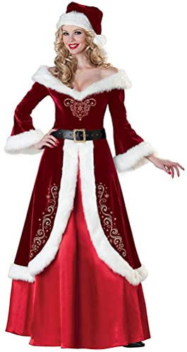 Yesgirl Tomwell Weihnachtsmann Kostüm Herren/Damen Weihnachtskleid V-Ausschnitt Weihnachten Party Kleider Miss Santa Claus Cosplay Kostüm Mit Gürtel Weihnachtsfrau Xmas Outfit Set A Rot M