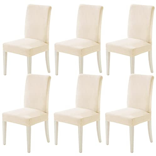 MIULEE Stuhlhussen 6er Set Stuhlhusse Samt Stretch Elastischer Stuhlbezug Abnehmbarer Waschbarer Stuhlhussen Schwingstühle für Küche Wohnzimmer Bankett Familie Restaurant Hotel Party,Beige