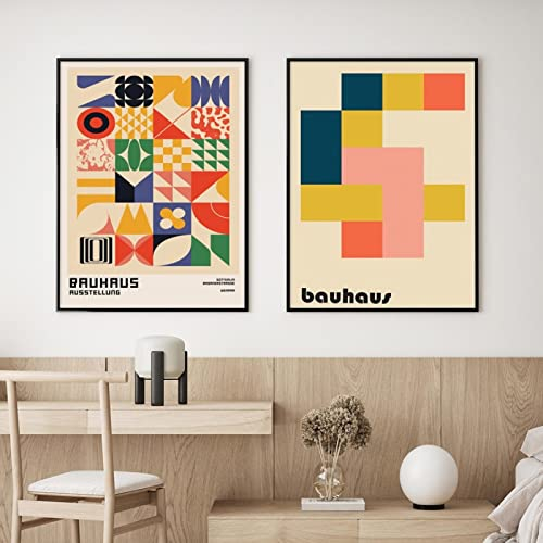 CPGG Wandbilder 2Er Set Abstrakte Geometrie Bauhaus Kunstwerke Bunte Poster Leinwand Malerei Wand Kunstdruck Bilder für Wohnzimmer Inneneinrichtung Wohnkultur-50x70cm Ungerahmt