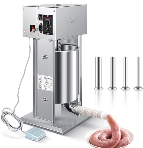 LEEVOT 304 Verticale Elettrico Regolabile in Velocità, Riempitore di Salsicce in Acciaio Inox, Capacità di 22Lbs/10L, 200W Argento