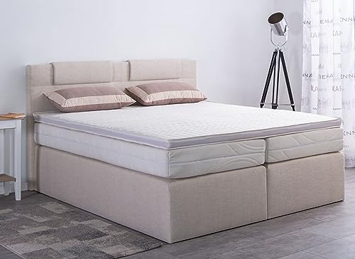 AUKONA Boxspringbett Piano 180x200, Beige H4, 7 Zonen Taschenfederkern-Matratze, H2 H3 H4, Komfortschaum-Topper, Lieferung und Aufbau kostenlos