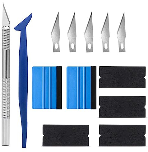 Rakel für Folie, Folierungs Werkzeug, Rakel Set mit 2 Filzrakel (4er Ersatzfilz), Micro Rakel und Präzisionsmesser(5er Ersatzklingen), für Tönungsfolie Auto, Möbelfolie, Fensterfolie, Küche