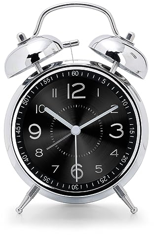 Lafocuse Wecker Laut für Tiefschläfer mit Ohne Ticken, Doppelglockewecker, Batteriebetrieben, mit Nachtlicht, Metall Schwarz Groß Tischuhr für Nachttisch Schlafzimmer Kinder Erwachsene Senioren 16cm