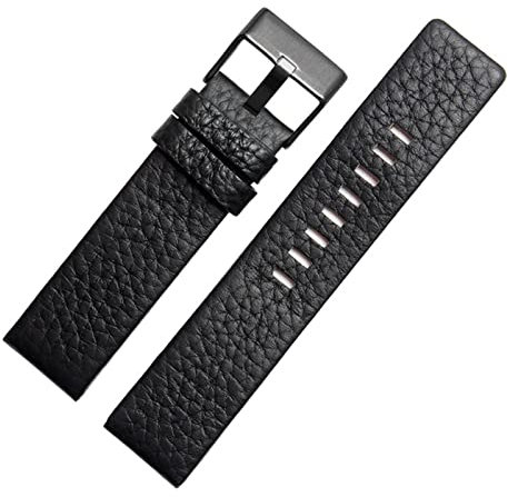 BONOOL Lederuhrenarmbänder DZ1657 DZ1405 DZ120 Uhrenarmband Herren-Armbanduhrbänder 26 mm 28 mm 30 mm 22 mm 24 mm Passend für Diesel-Uhrenarmband (Farbe: Schwarz-Schwarze Schnalle, Größe: 26 mm)