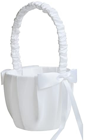 Weiß Blumenkorb Blumenmädchen Streukorb,Streukörbchen Hochzeit mit Schleife, Körbchen Blumenkinder Klumenmädchen Korb für Hochzeit