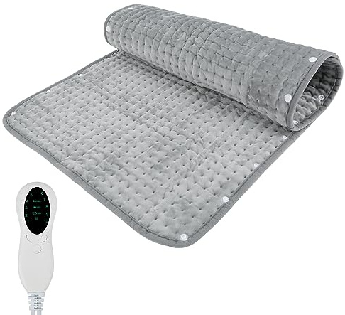 Electric Heating Pad, 19.7x39.4 Inch Soft Flannel Electric Blanket with 10 Heat Levels and 2H Timer, Machine Washable Snap-on Heat Pad for Back Neck Shoulder Pain Relief, UK Plug