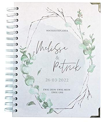 FEENSTAUB Hochzeitsplaner Buch, personalisierbar mit Namen, inkl. Online Listen, Hochzeitsplanung, Verlobungsgeschenk für beide, Weddingplaner deutsch Eukalyptus