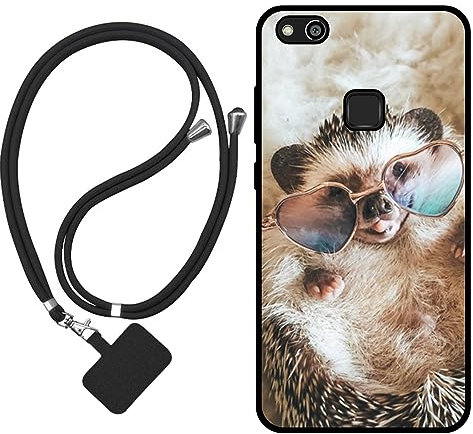 Sunrive Hülle Kompatibel mit Huawei P10 lite Case,matt Handyhülle Schutzhülle Etui Karikatur Muster TPU Backcover (Igel) +1x Universale Handykette MEHRWEG