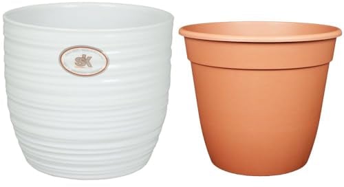 Lot – SK Soendgen Bergamo Pot de fleurs en céramique blanc brillant Ø 21 cm + pot de fleurs Ø 20 cm Ambiance d'intérieur de qualité supérieure