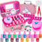 Lubibi Kids Nail Varnish Set For Girls, 16 Colour Non-Toxic Peel-Off Water-Based Safe Quick Dry Nail Polish With Nail Dryer,Nail Files, Nail Stickers, Gem, Unicorn Vanity Case, Unicorn Gifts for Girls
