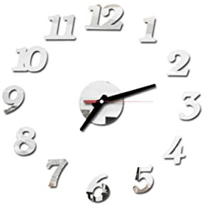 GOOHOCHY Orologio Adesivo Da Parete Moderno Senza Cornice Numeri Arabi 3d Acrilico Decorazione Murale Per Soggiorno Camera Argento