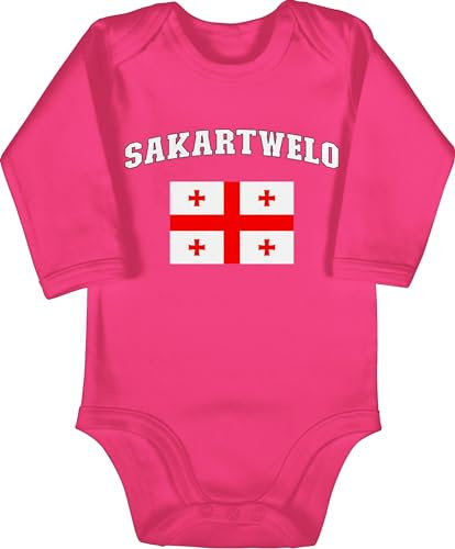 Shirtracer Baby Body langarm Mädchen Junge - 2024 Fussball EM Fanartikel - Sakartwelo Schriftzug mit Flagge | Sakartvelo | Georgia | Georgien | Georgisch - 3/6 Monate - Fuchsia - europameisterschaft