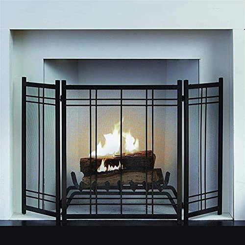 Pantalla de Chimenea Plana audaz y única para Estufa de leña, Cortina de Malla de Estufa Independiente Protector contra Incendios de 3 Paneles, 130 × 82 cm