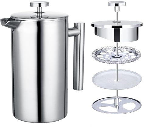 Doria 1000ml French Press Coffee Maker - Stainless Steel French Press Cafetiere Coffee Press Coffee Makers