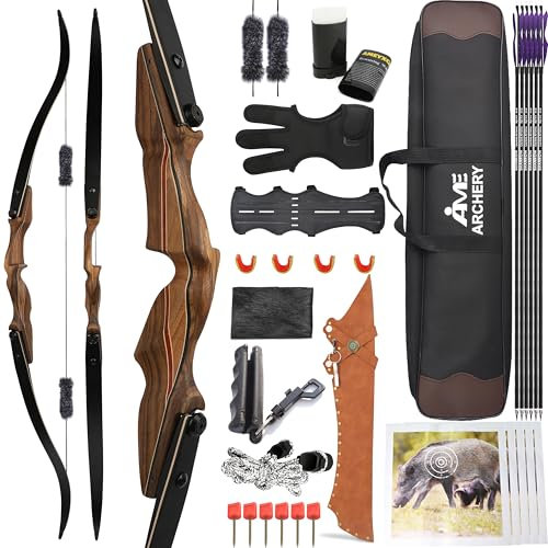 wolfman 60 Zoll ILF Recurvebogen Set Erwachsene 30-60 Lbs Bogenschießen Set Amerika Jagdbogen Pfeil Bogen Set Erwachsene Recurve Bogen Und Pfeil Set Recurve Bow Rechtshänder (Bogen Set, 35Lbs)