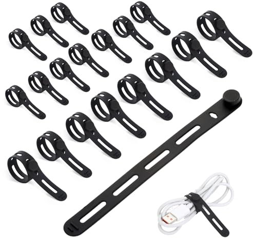 20Pcs Silicone Cable Ties Reusable Extension, Reusable Small Cable Ties Straps Black, Wire Organizer for Earphone, HDMI, Phone Charging, Mouse in Home Office Table Desk