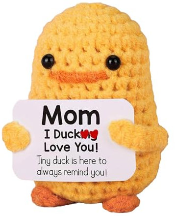 Parfaour Inspirierende positive Häkelente, handgefertigt, gestrickt, emotionale Ente für Aufheiterung, Geburtstag, Weihnachten, I Duck Love You Mom