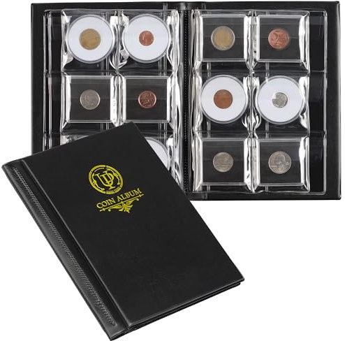 Album porte-capsules pour pièces de monnaie à 36 poches - Livre de collection de pièces de 2,3 x 2,2 pouces avec 6 pages, pochettes d'album de collection pour porte-pièces carrés et ronds CS49BK