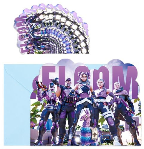 20 PCS Fortnit Party Invitations Kids, Video Game Party Invites with Envelopes,Party Invitations Birthday Cards for Kids Girls Boys